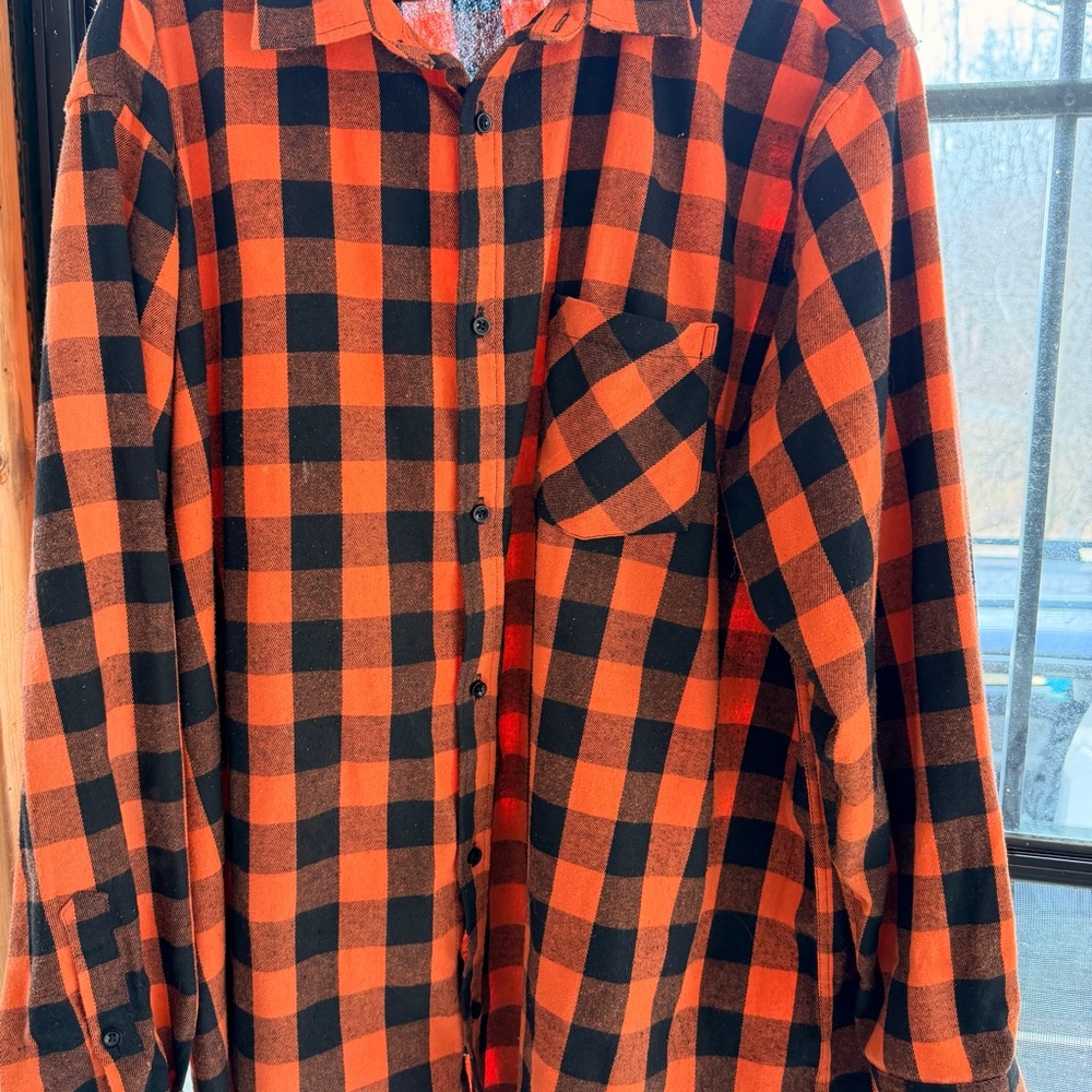 Men's Orange and Black Plaid Flannel Shirt